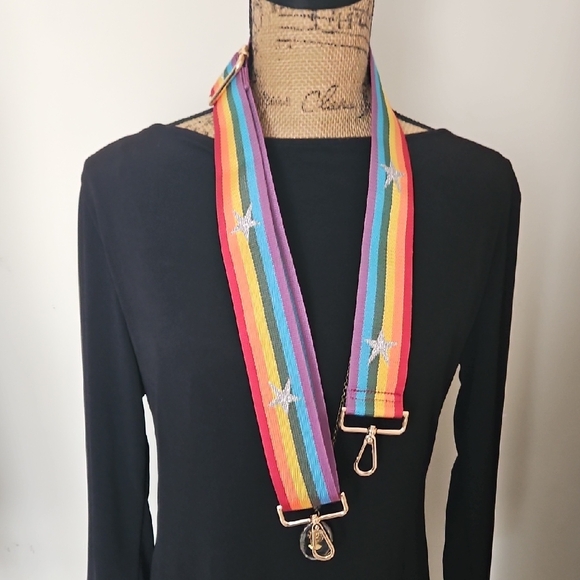 Rainbow Stripe with Silver Glitter Star Bag Strap. - Picture 2 of 9